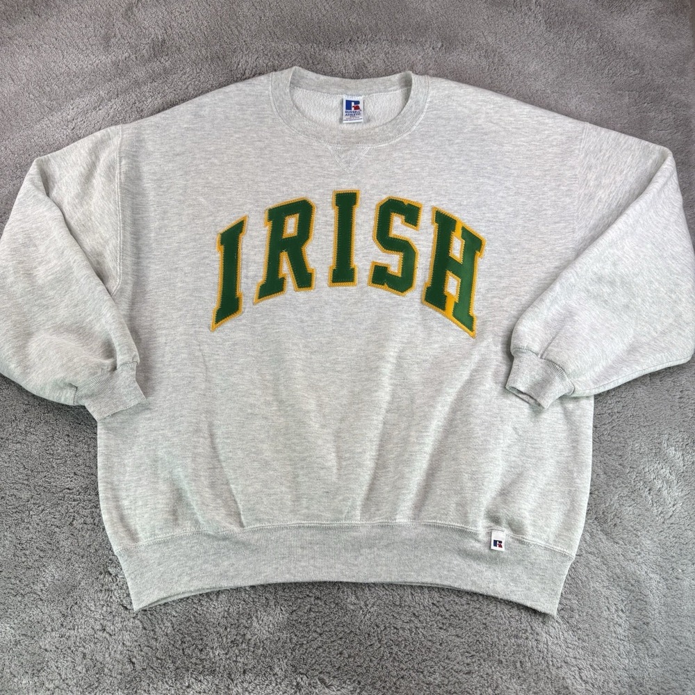 Vintage Russell Athletic IRISH Stitch Crewneck Sweatshirt Mens XXL Gray USA Made